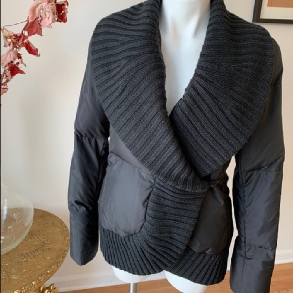 BCBG black wrap puffer jacket.